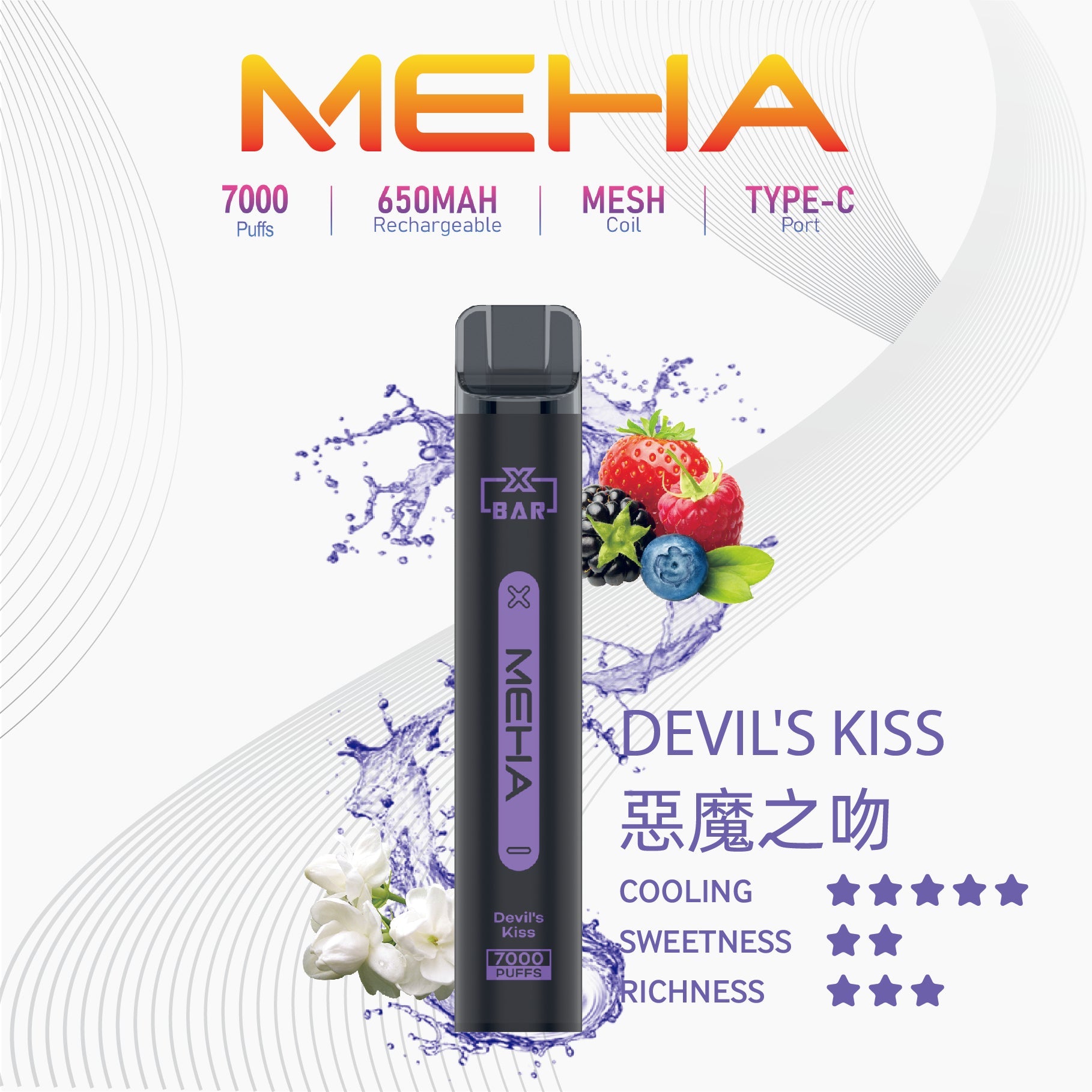 魅嗨meha 抛棄式7000口小黑條 蜜桃烏龍 - 官方正品